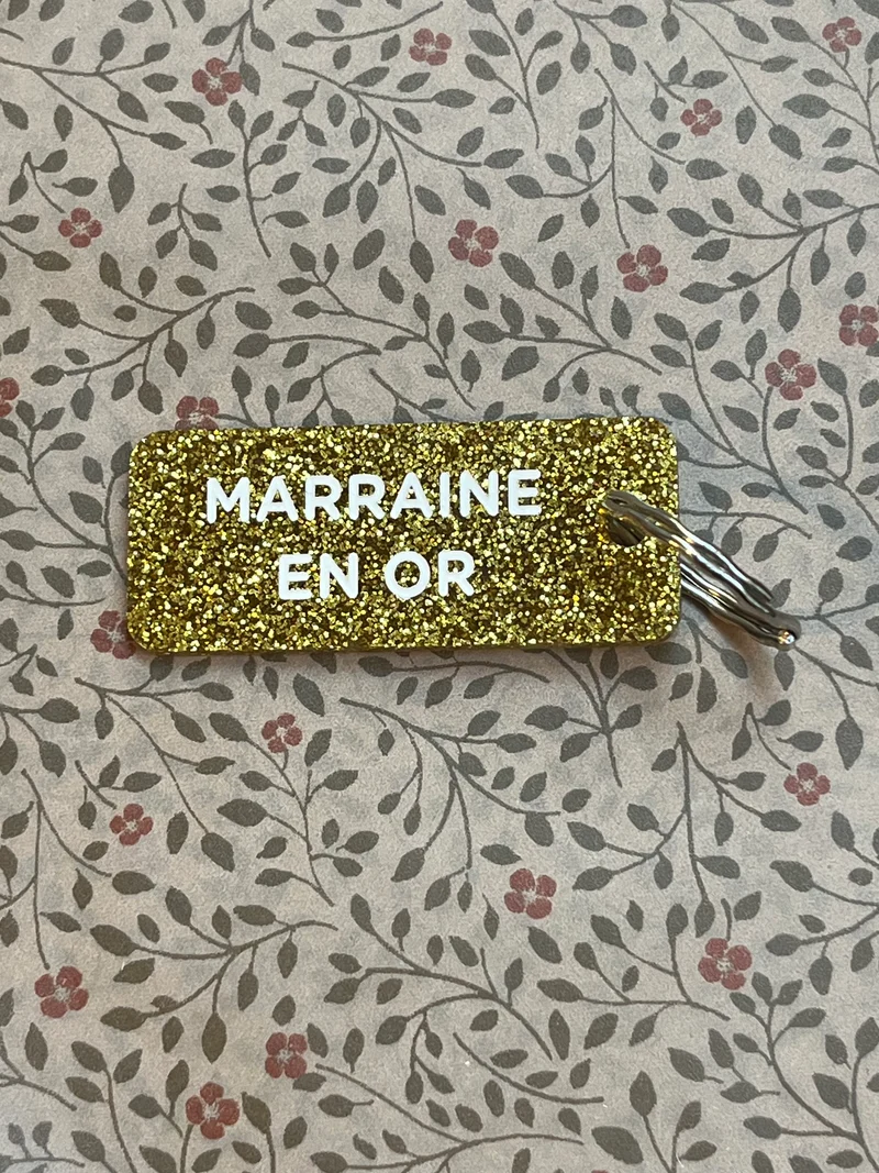 Porte-Clés Paillettes "Marraine en Or" Or - Plus de Love