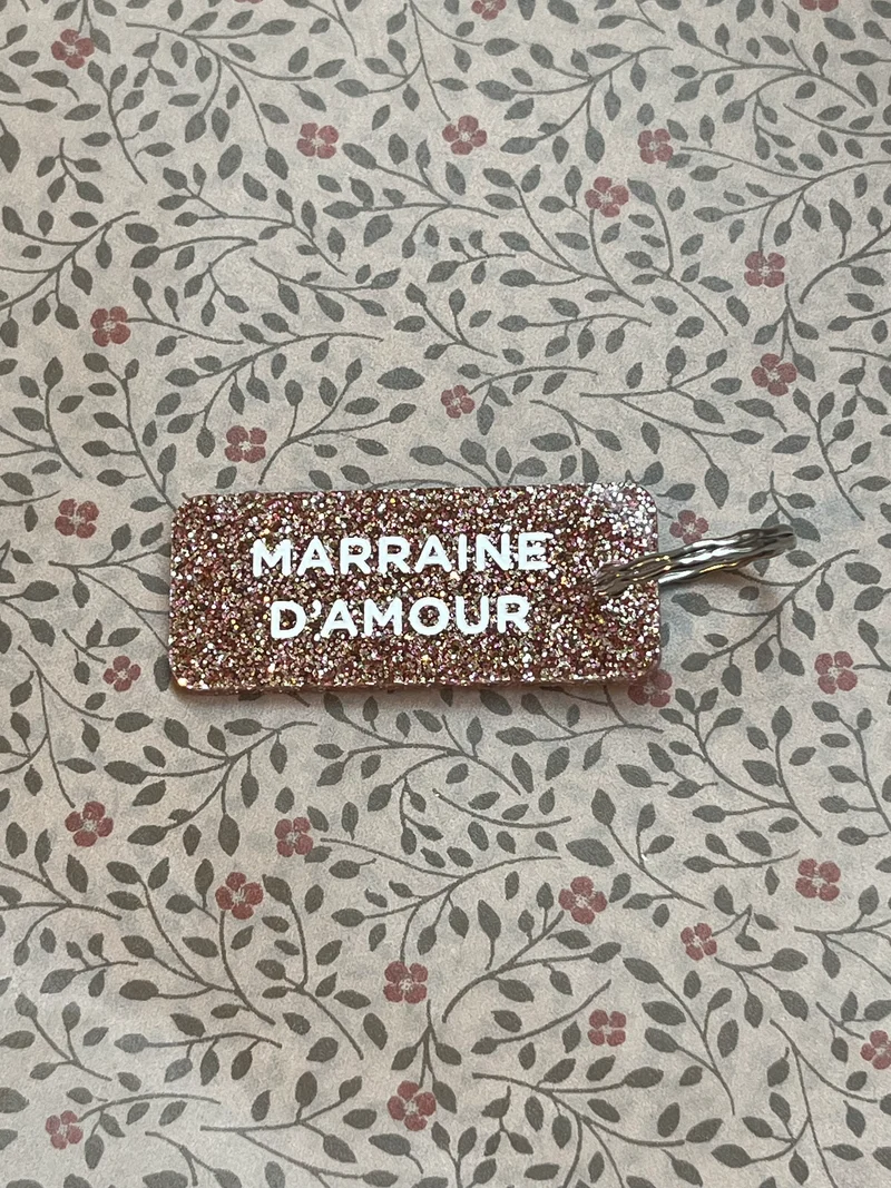 Porte-Clés Paillettes "Marraine d'Amour" Rose - Plus de Love