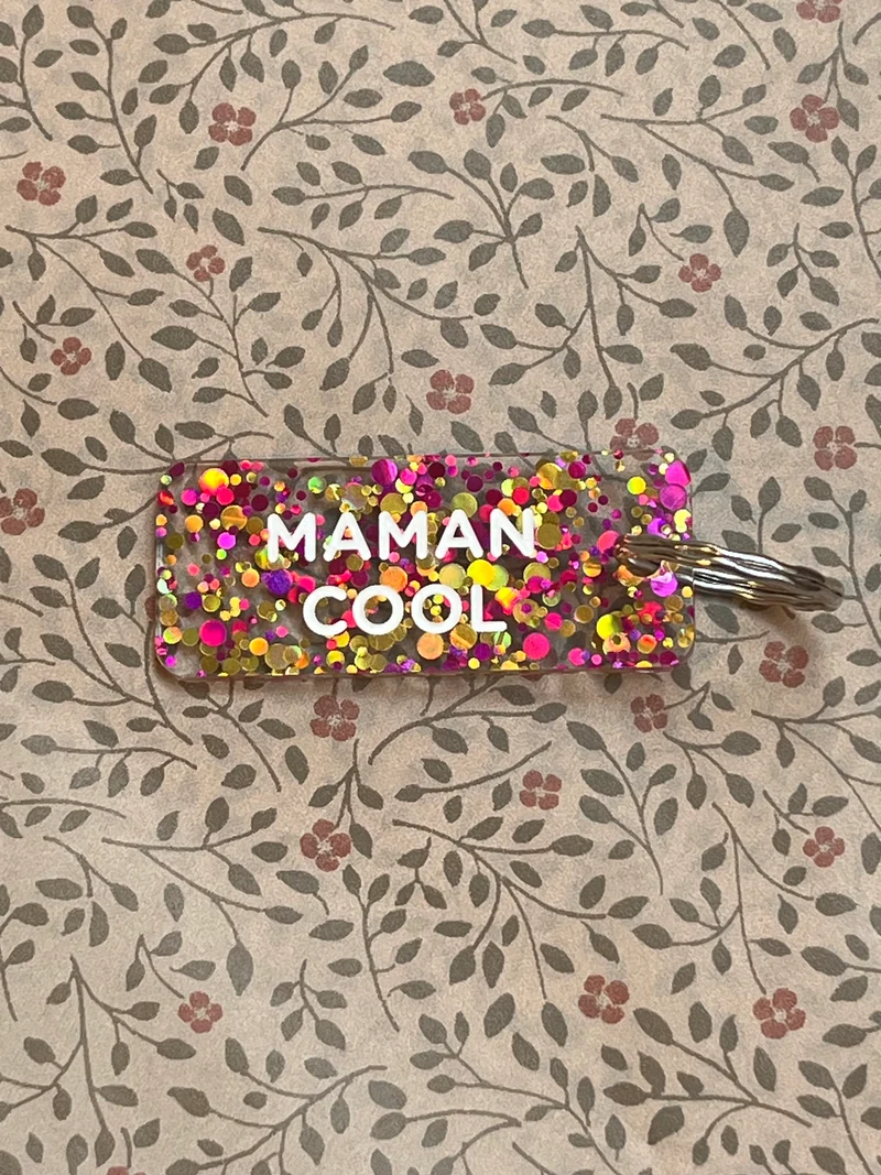 Porte-Clés Paillettes "Maman Cool" Fuchsia / Or - Plus de Love