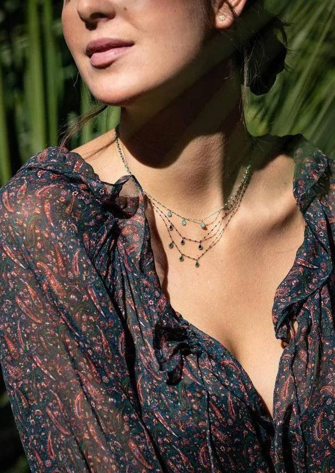 Collier Lucky Cashmere Or Rose Et Résines Vert Émeraude 42cm