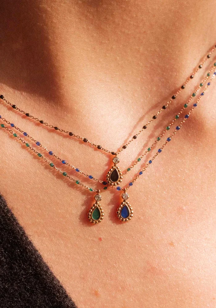 Collier Lucky Cashmere Or Rose Diamant Et Résines Noir 42cm