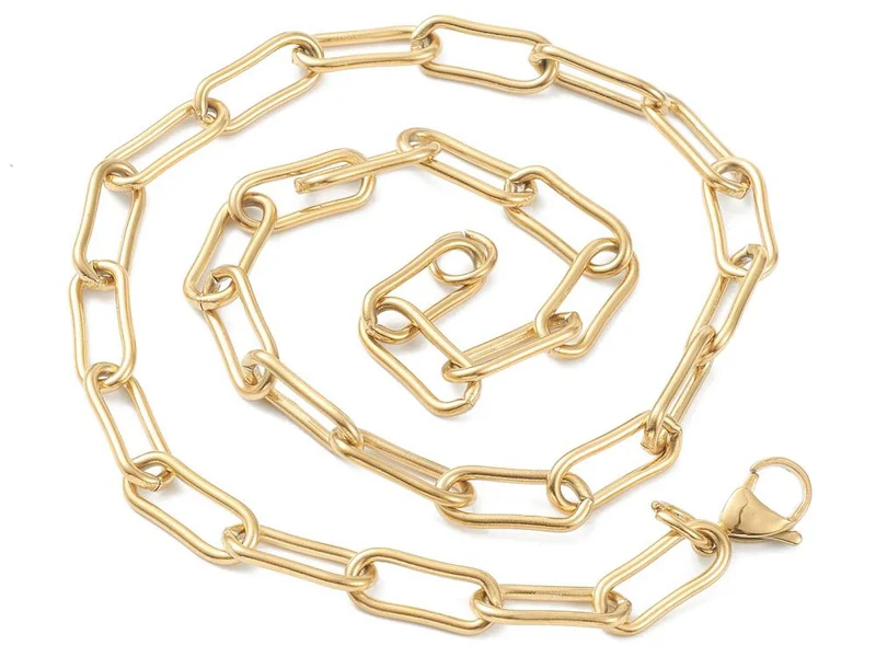 Collier chaîne trombone 45,2 cm - acier inoxydable 304 doré à l’or fin