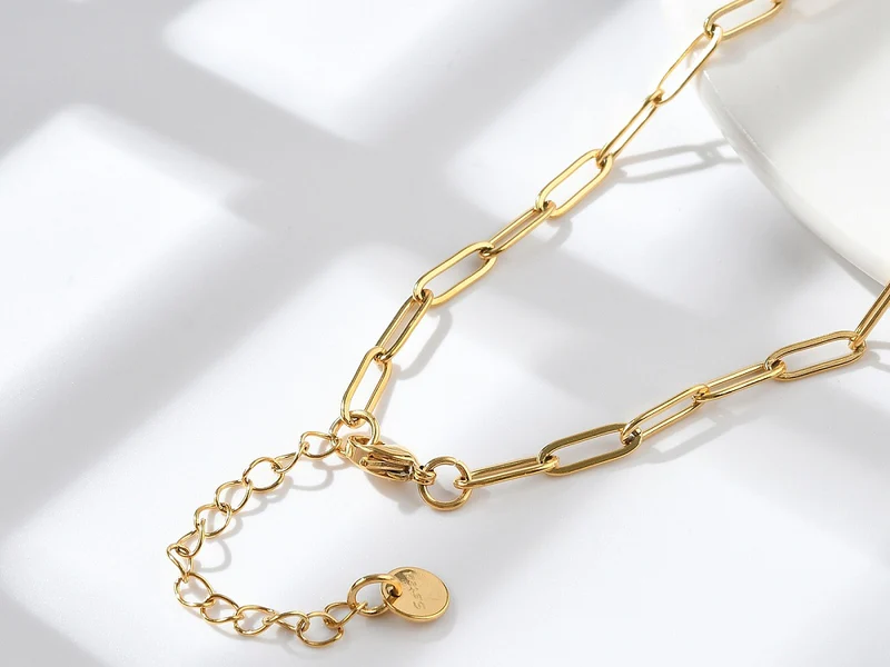 Collier chaîne trombone 41,5 cm - acier inoxydable 304 doré à l’or fin
