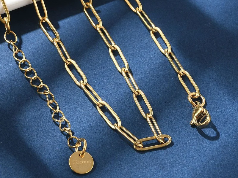 Collier chaîne trombone 41,5 cm - acier inoxydable 304 doré à l’or fin