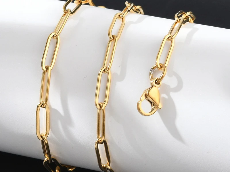 Collier chaîne trombone 41,5 cm - acier inoxydable 304 doré à l’or fin