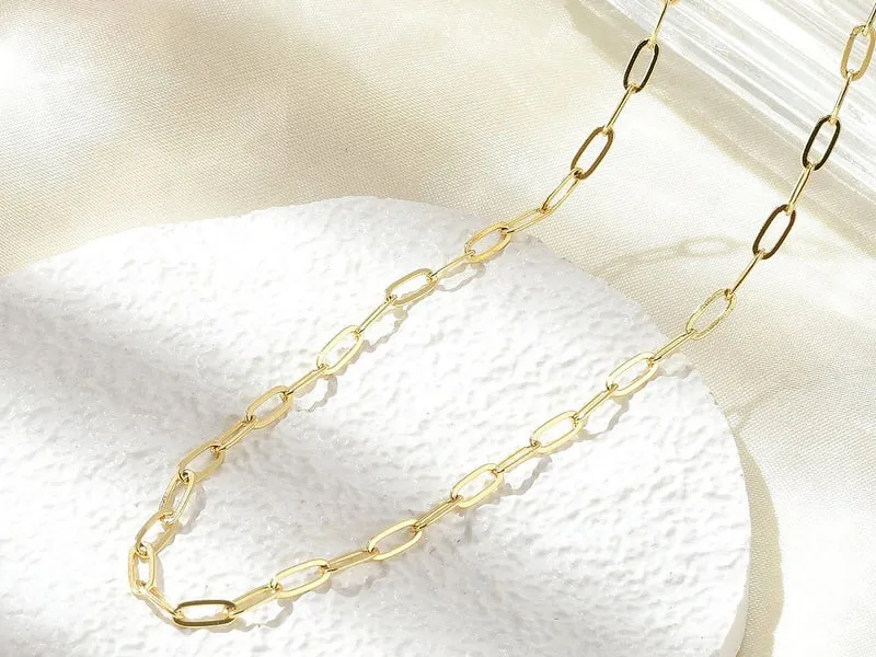 Collier chaîne trombone 44,5 cm - laiton doré à l’or fin
