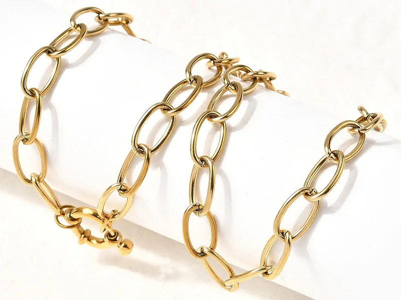 Collier chaîne câble 41,3 cm - acier inoxydable 304 doré à l’or fin