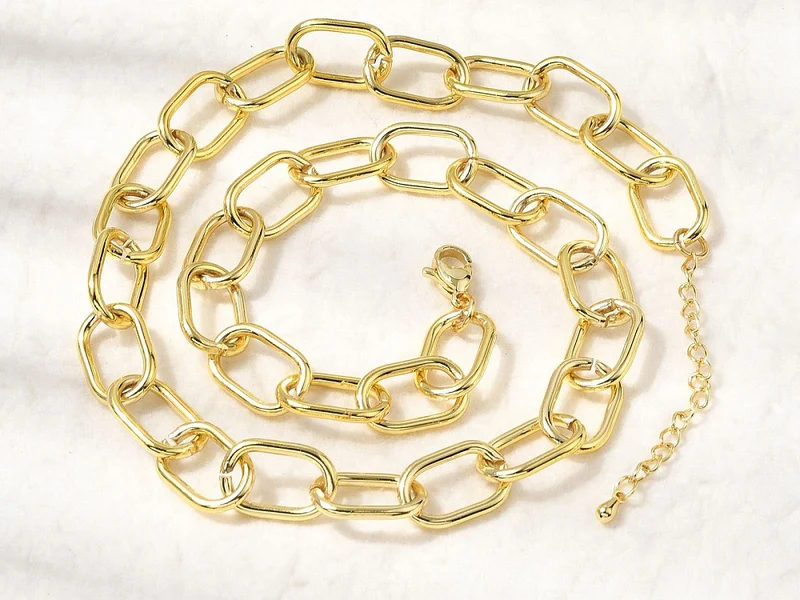 Collier chaîne câble 44 cm - laiton doré à l’or fin