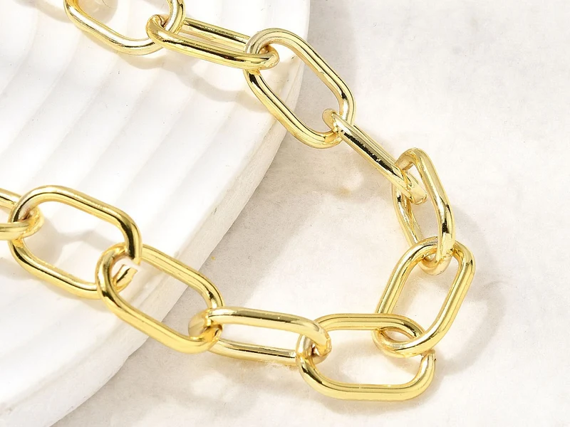 Collier chaîne câble 44 cm - laiton doré à l’or fin
