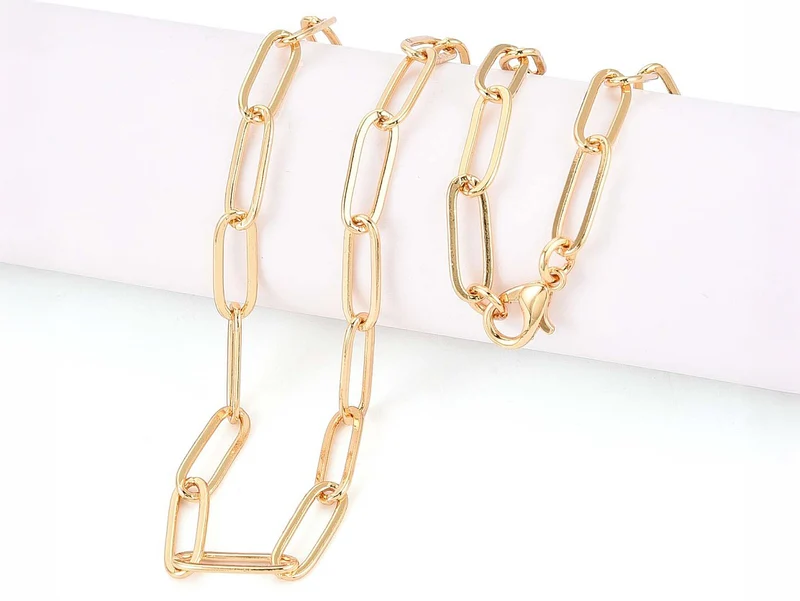 Collier chaîne trombone 45 cm - laiton doré à l’or fin
