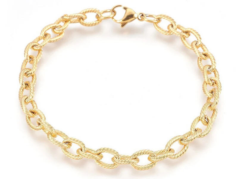 Bracelet chaîne texturée 21,4 cm - acier inoxydable 304 doré