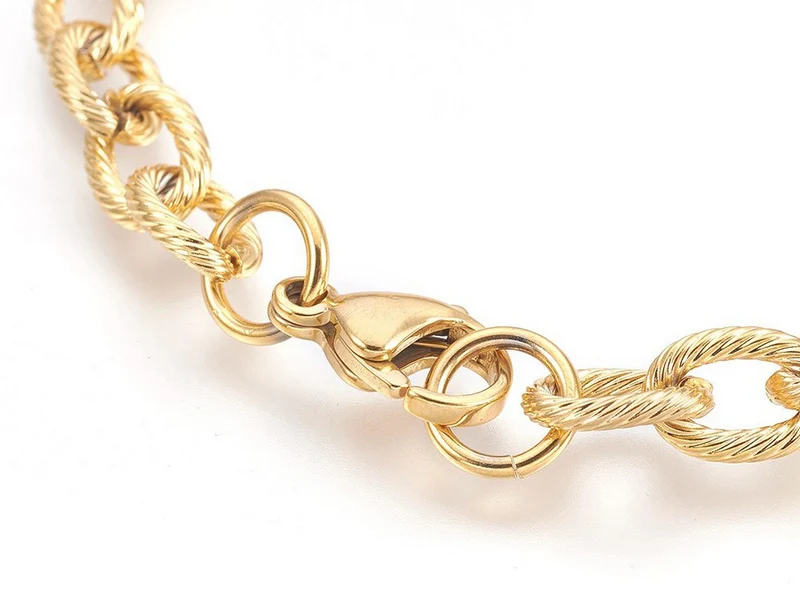 Bracelet chaîne texturée 21,4 cm - acier inoxydable 304 doré