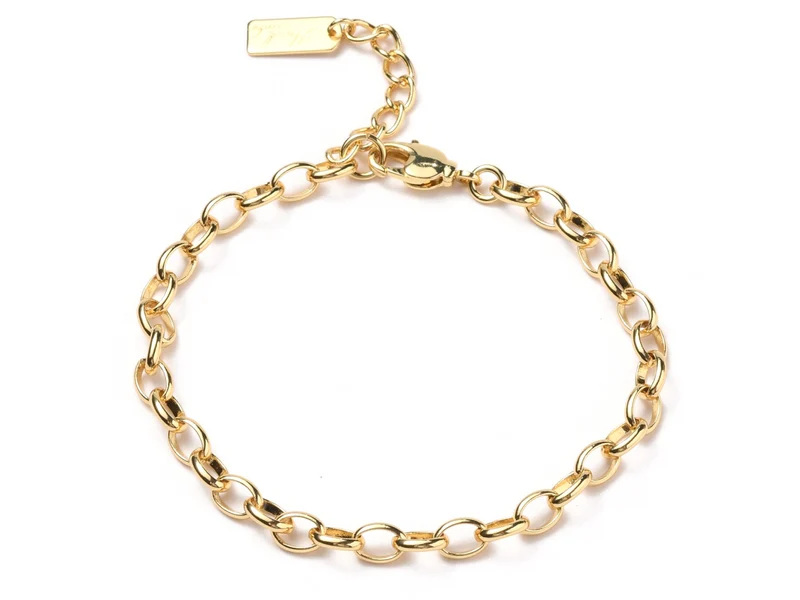 Bracelet chaîne câble estampille Hand Made 19,5 cm - laiton doré à l’or fin