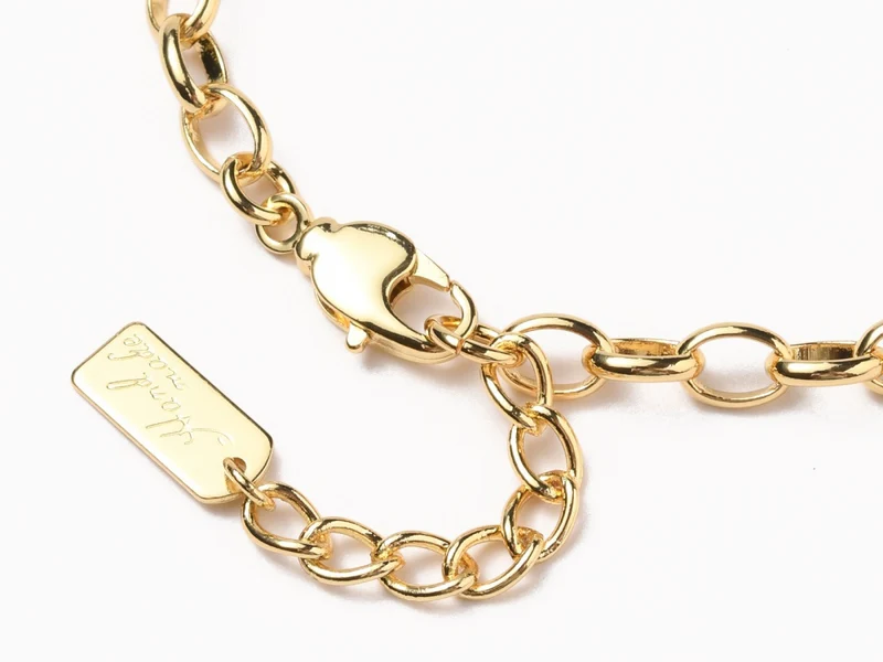 Bracelet chaîne câble estampille Hand Made 19,5 cm - laiton doré à l’or fin
