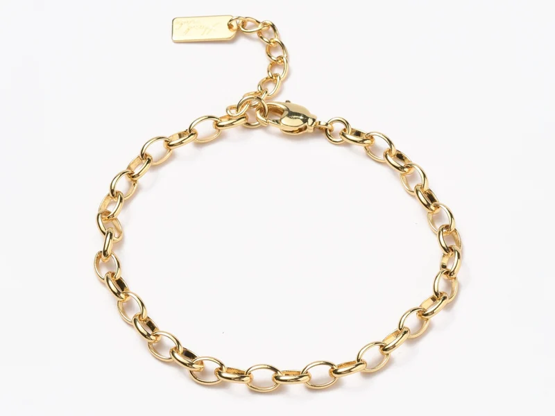 Bracelet chaîne câble estampille Hand Made 19,5 cm - laiton doré à l’or fin