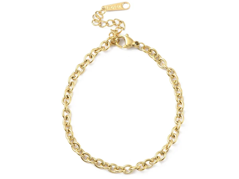 Bracelet chaîne câble 16,5 cm - acier inoxydable 304 doré à l’or fin