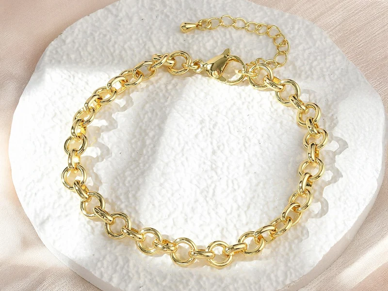 Bracelet chaîne maillons ronds 19,3 cm - laiton doré à l’or fin