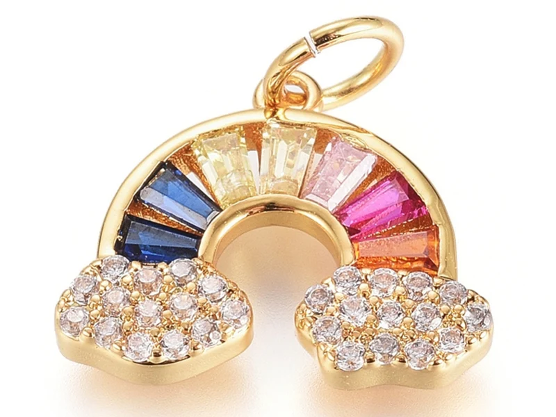 Breloque arc-en-ciel multicolore strass - laiton doré à l’or fin