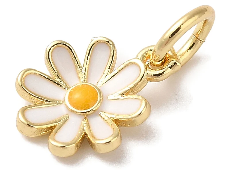 Breloque fleur blanche émaillée - laiton doré à l’or fin