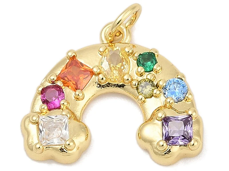 Breloque arc-en-ciel strass - laiton doré à l’or fin