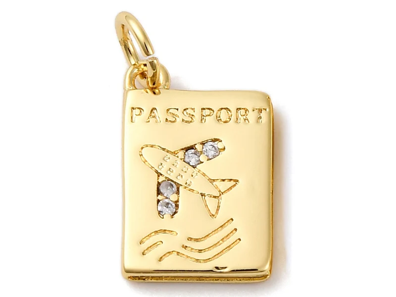 Breloque passeport strass - laiton doré à l’or fin