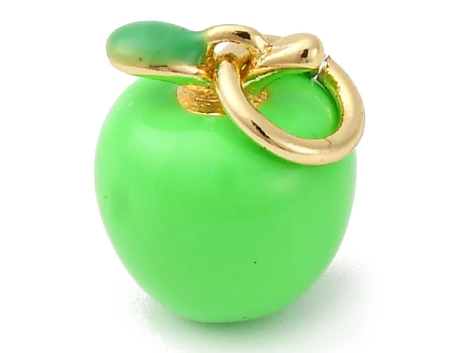 Breloque pomme verte émaillée - laiton doré à l’or fin