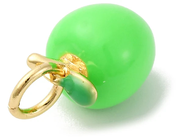 Breloque pomme verte émaillée - laiton doré à l’or fin