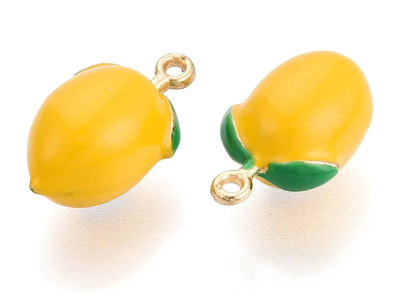 Breloque citron jaune émaillée - doré