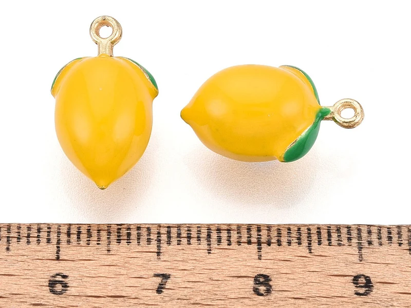 Breloque citron jaune émaillée - doré