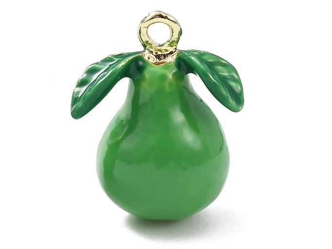 Breloque poire verte émaillée - doré