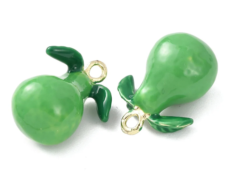 Breloque poire verte émaillée - doré