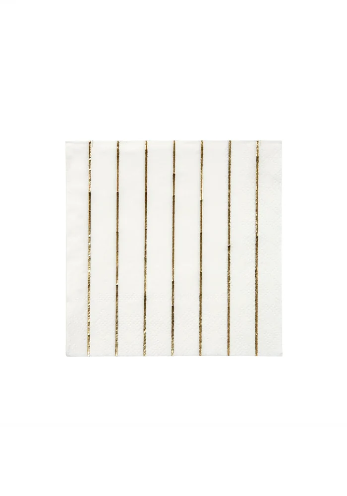16 Serviettes Blanches Et Dorées Petit Modèle