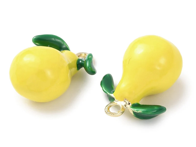 Breloque poire jaune émaillée - doré