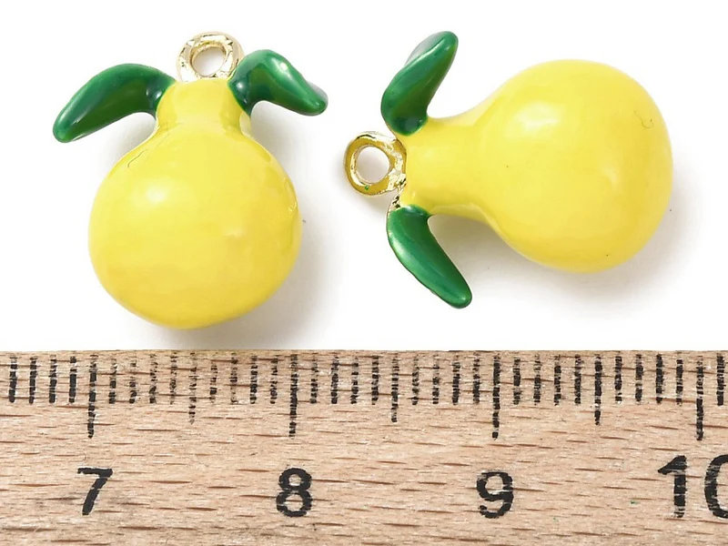 Breloque poire jaune émaillée - doré