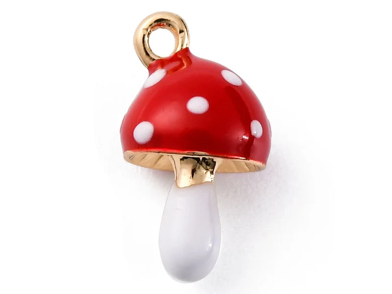 Breloque champignon rouge émaillée - doré