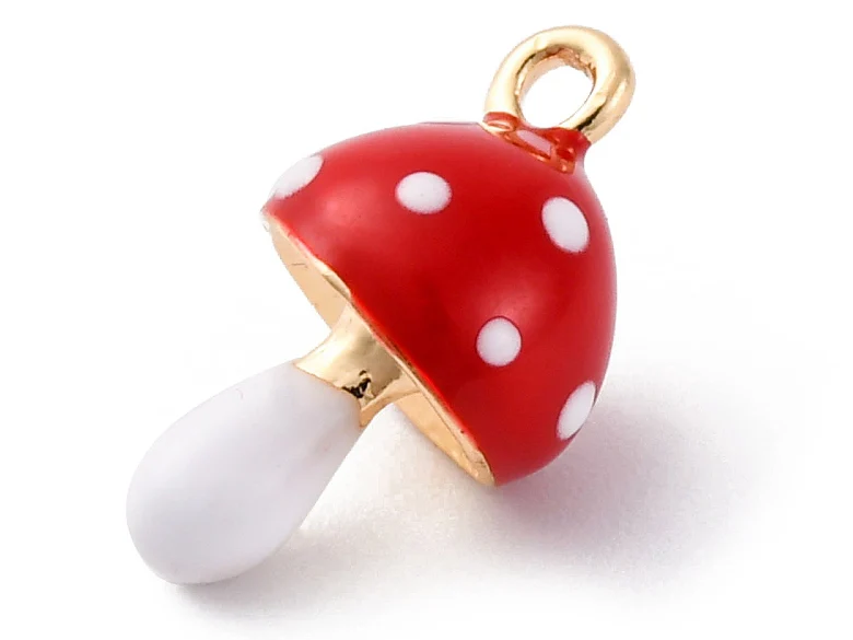Breloque champignon rouge émaillée - doré