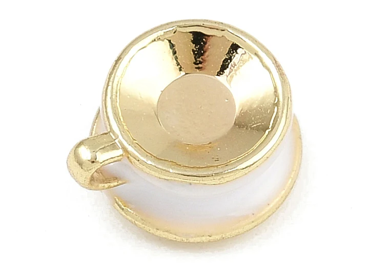Breloque tasse gourmande blanche émaillée - doré