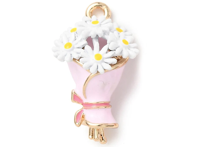 Breloque bouquet de fleurs émaillée - doré