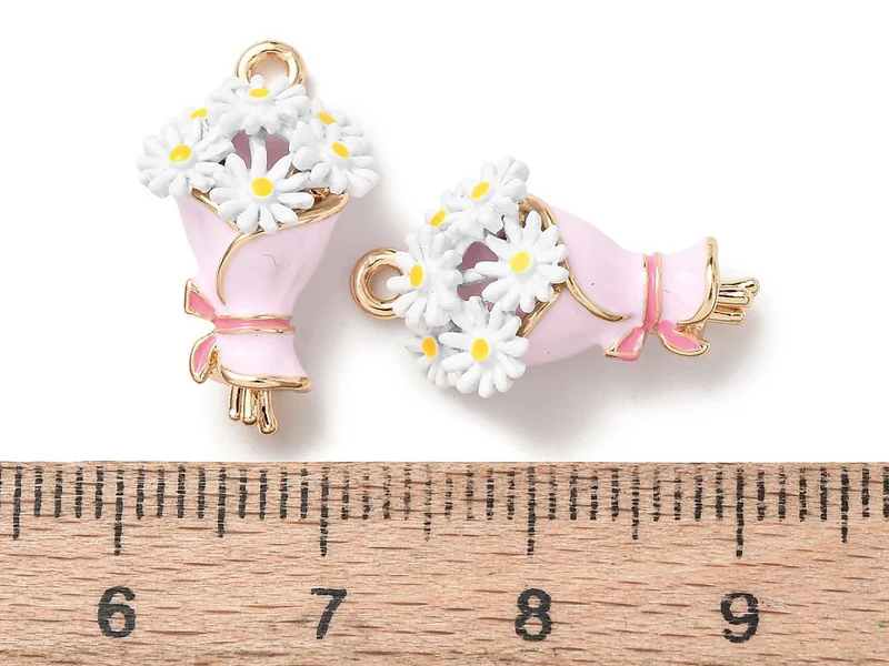 Breloque bouquet de fleurs émaillée - doré