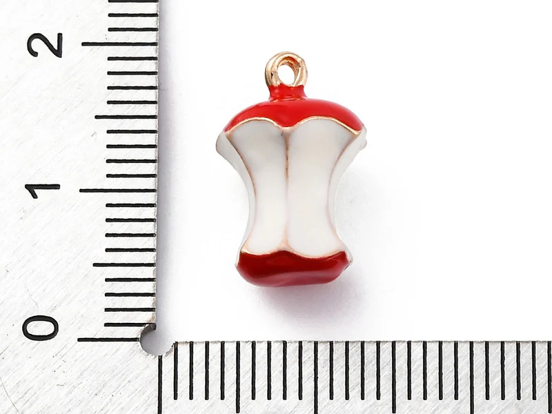 Breloque pomme rouge croquée émaillée - doré