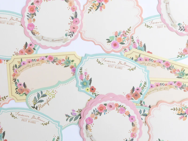 Stickers étiquettes en papier - Fleurs bleu-gris, lot de 30