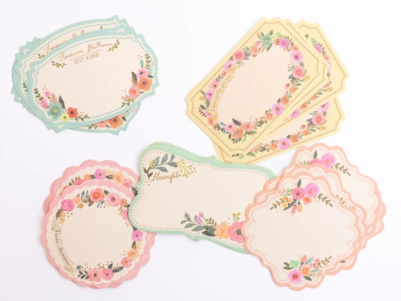 Stickers étiquettes en papier - Fleurs bleu-gris, lot de 30