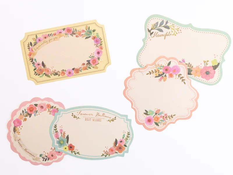 Stickers étiquettes en papier - Fleurs bleu-gris, lot de 30