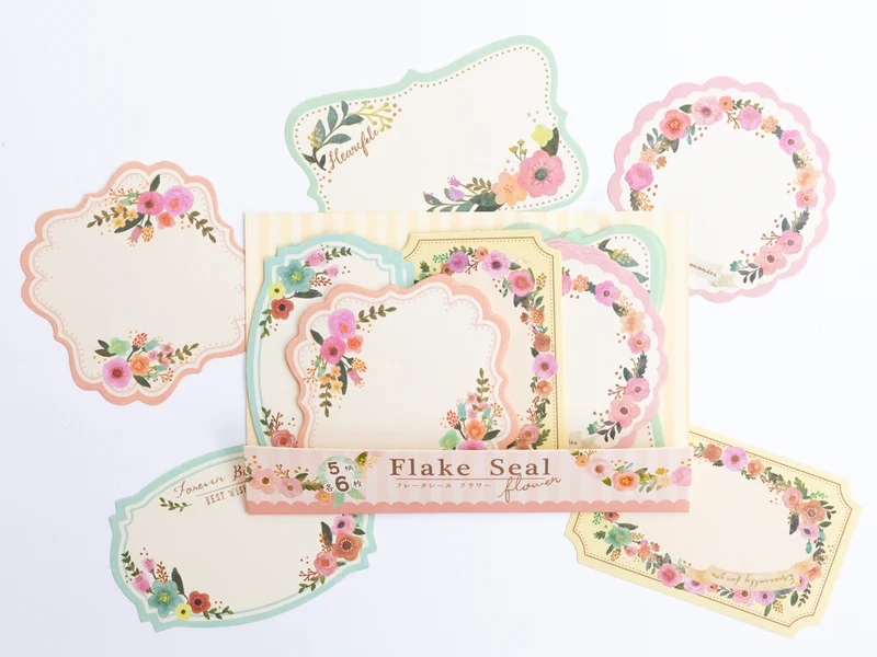 Stickers étiquettes en papier - Fleurs bleu-gris, lot de 30