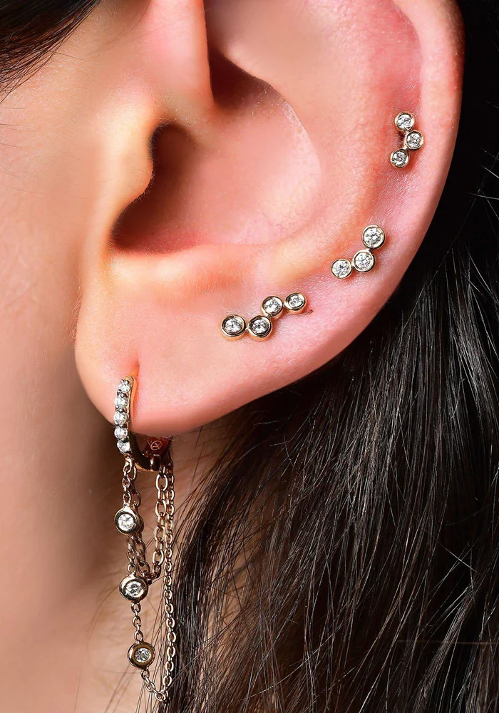 Boucle D'Oreille 3 Solitaires Chainy Hoop