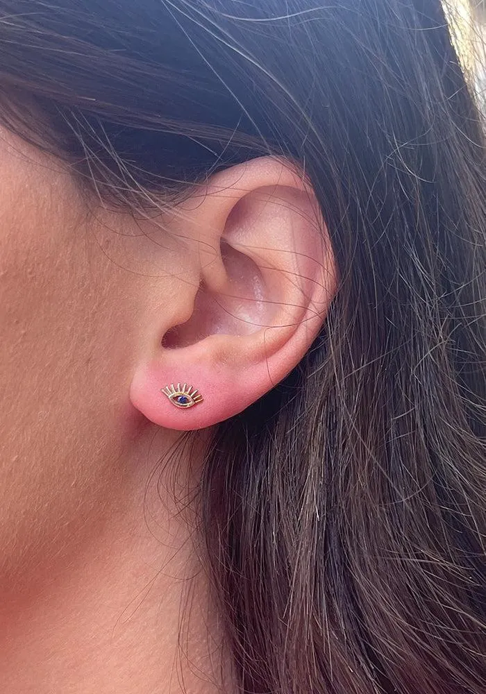 Boucle D'oreille Puce Evil Eye En Or Rose Et Saphir