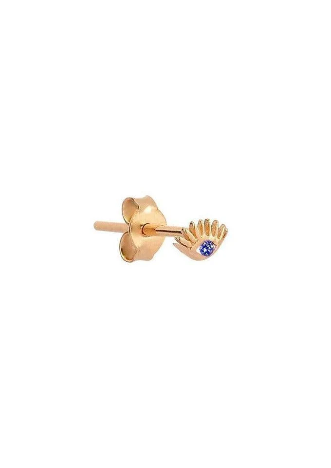 Boucle D'oreille Puce Evil Eye En Or Rose Et Saphir
