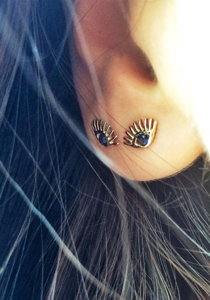 Boucle D'oreille Puce Evil Eye En Or Rose Et Saphir