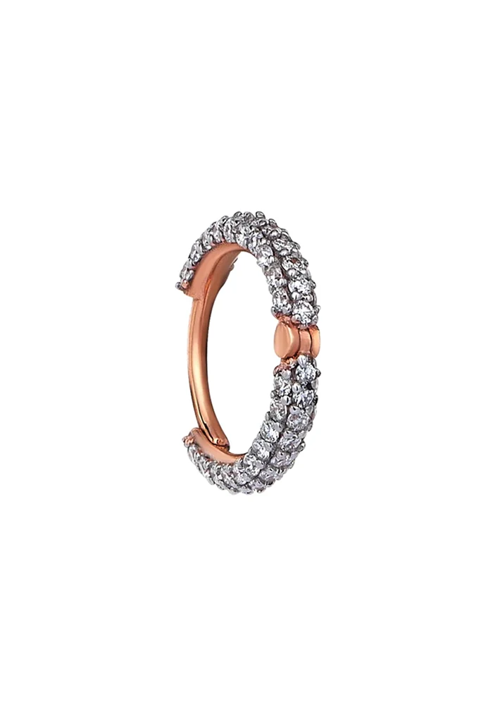 Boucle D'Oreille Créole Epaisse En Or Rose Et Diamants Blancs