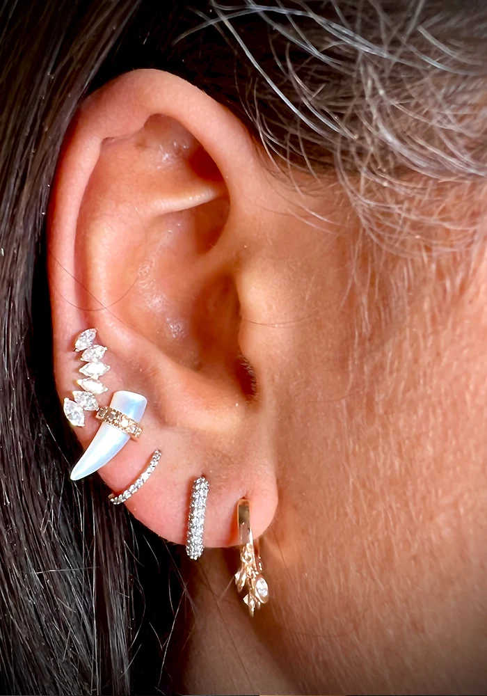 Boucle D'Oreille Créole Epaisse En Or Rose Et Diamants Blancs